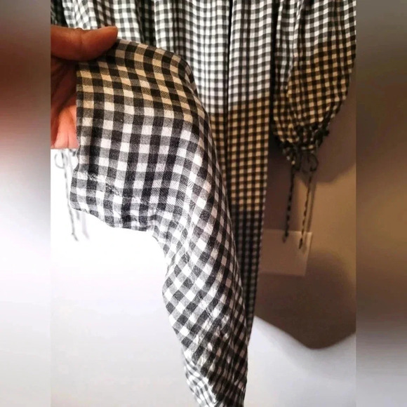 CASLON Nordstrom Wmn's black white gingham embroidered bubble sleeves dress, 1X - Picture 7 of 11
